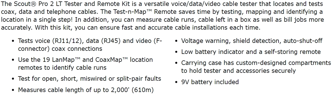 מכשיר בדיקה לכבלי תקשורת KLEIN TOOLS VDV SCOUT PRO 2 SERIES VDV501-825 TEXT